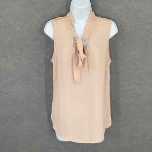 Ann Taylor Top Womens Sz S Sleeveless Tie Neck‎ Semi Sheer Blouse Career